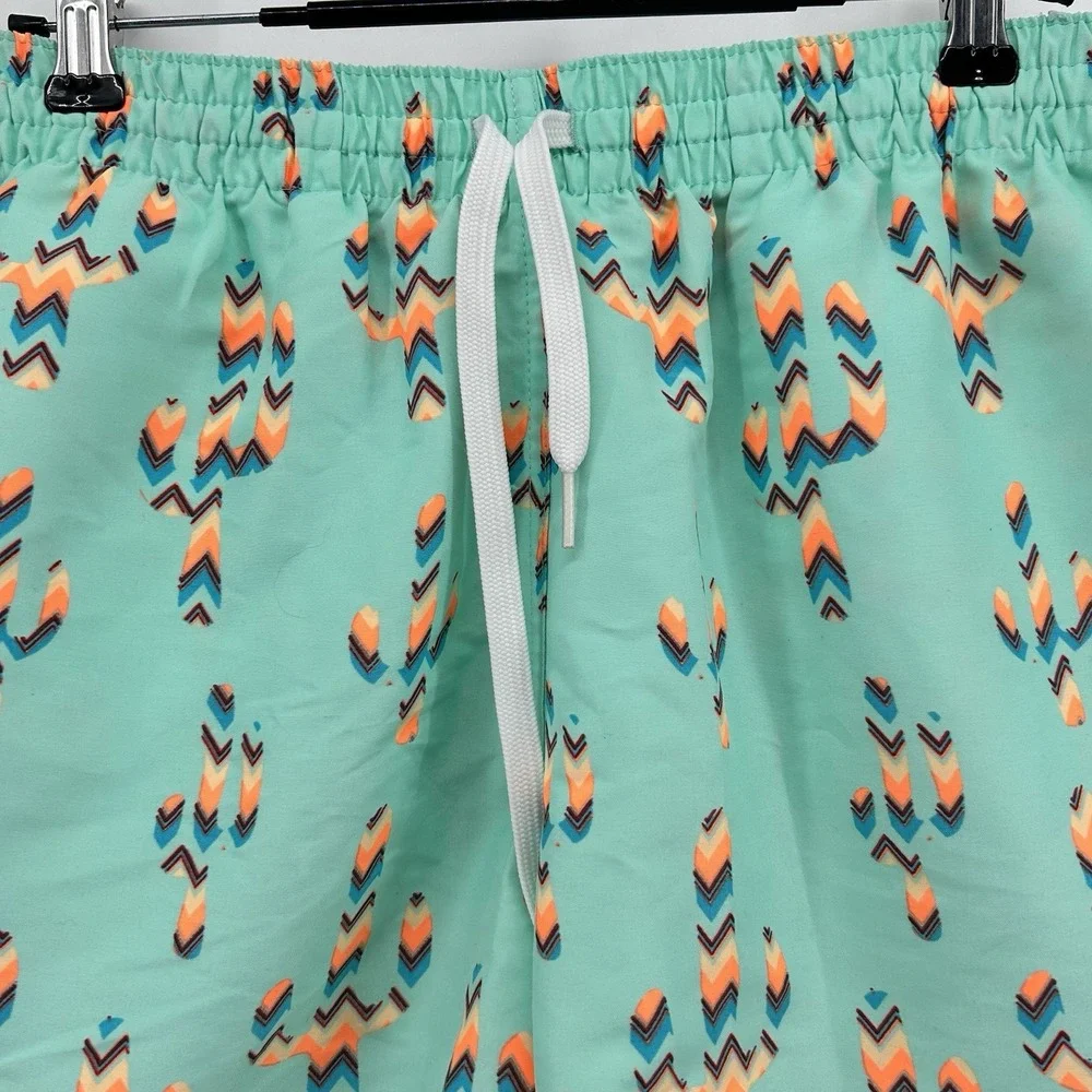 Chubbies Swim Trunks Mens L Cactus Print Teal Lined Beach Shorts Desert Made USA